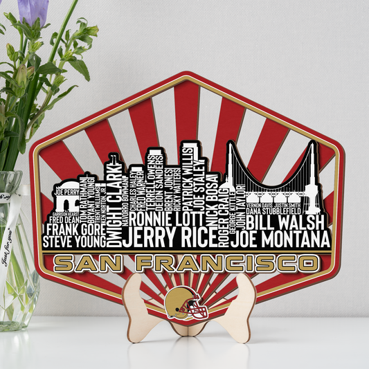 San Francisco Football Greatest Of All Time Legend Team Wood Sign San Francisco City Skyline Gift Decor