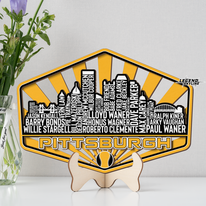 Pittsburgh Baseball Greatest Of All Time Legend Team Wood Sign Pittsburgh City Skyline Gift Decor
