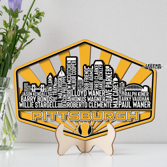 Pittsburgh Baseball Greatest Of All Time Legend Team Wood Sign Pittsburgh City Skyline Gift Decor