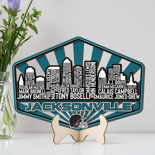 Jacksonville Football Greatest Of All Time Legend Team Wood Sign Jacksonville City Skyline Gift Decor