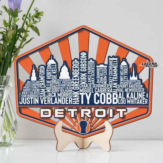 Detroit Baseball Greatest Of All Time Legend Team Wood Sign Detroit City Skyline Gift Decor