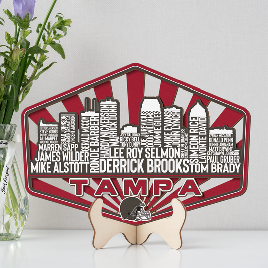 Tampa Bay Football Greatest Of All Time Legend Team Wood Sign Tampa City Skyline Gift Decor