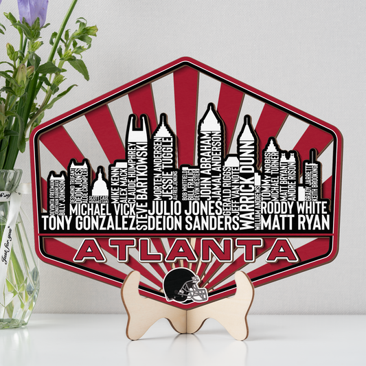 Atlanta Football Greatest Of All Time Legend Team Wood Sign Atlanta City Skyline Gift Decor