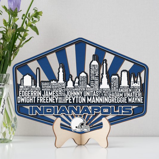 Indianapolis Football Greatest Of All Time Legend Team Wood Sign Indianapolis City Skyline Gift Decor