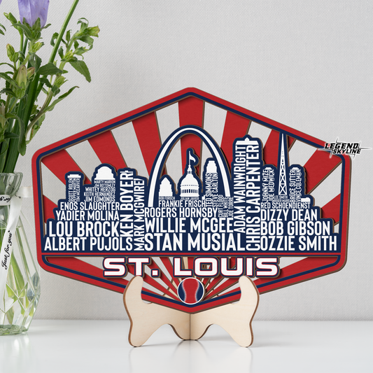 St Louis Baseball Greatest Of All Time Legend Team Wood Sign St Louis City Skyline Gift Decor