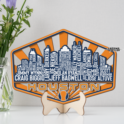 Houston Baseball Greatest Of All Time Legend Team Wood Sign Houston City Skyline Gift Decor