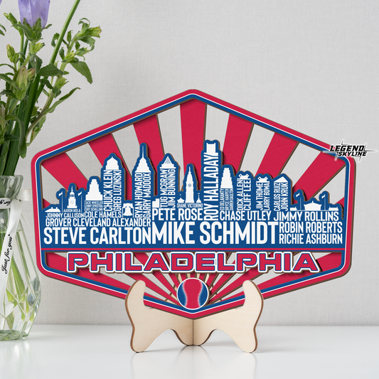 Philadelphia Baseball Greatest Of All Time Legend Team Wood Sign Philadelphia City Skyline Gift Decor