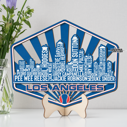 Los Angeles Baseball Greatest Of All Time Legend Team Wood Sign Los Angeles City Skyline Gift Decor