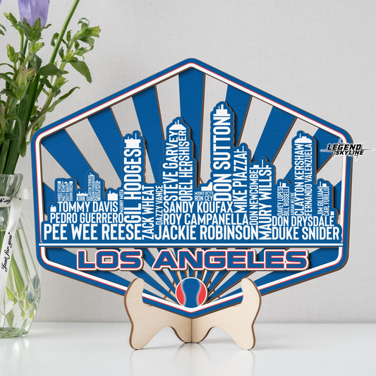 Los Angeles Baseball Greatest Of All Time Legend Team Wood Sign Los Angeles City Skyline Gift Decor