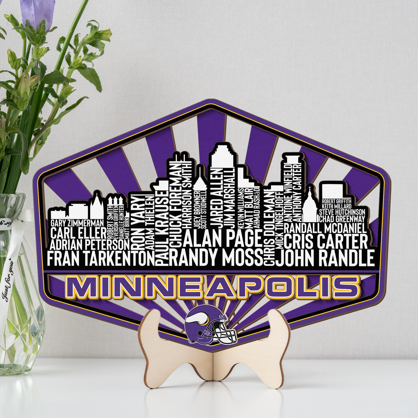 Minnesota Football Greatest Of All Time Legend Team Wood Sign Minneapolis City Skyline Gift Decor