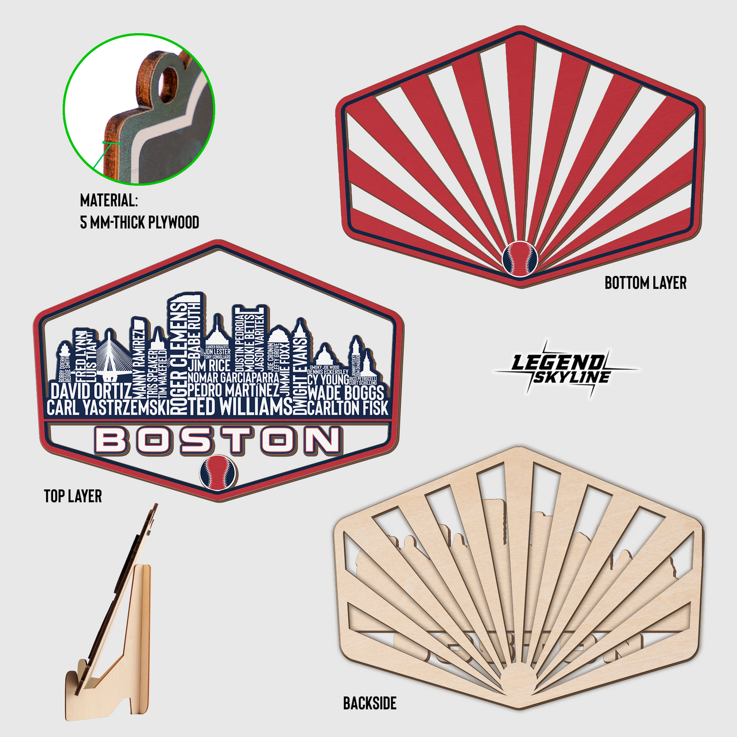 Boston Baseball Greatest Of All Time Legend Team Wood Sign Boston City Skyline Gift Decor