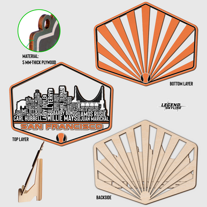 San Francisco Baseball Greatest Of All Time Legend Team Wood Sign San Francisco City Skyline Gift Decor