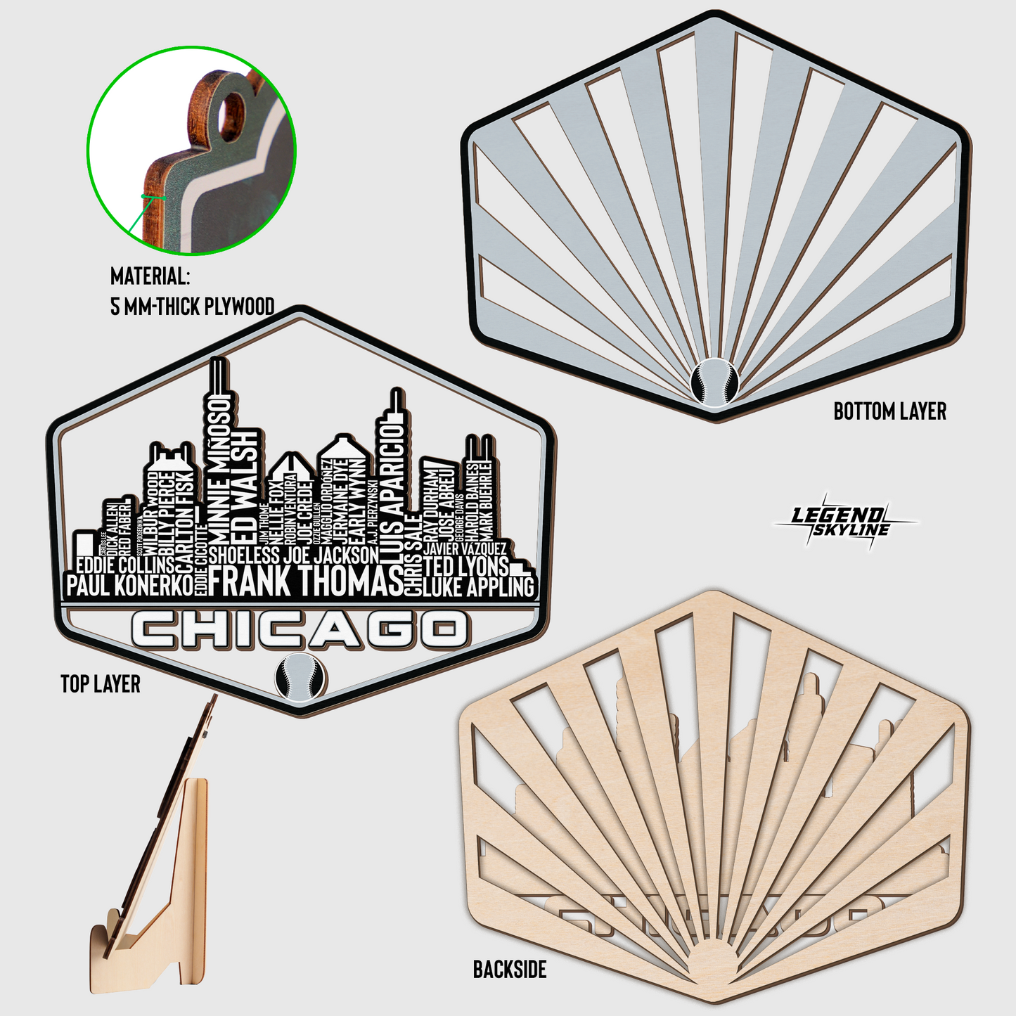 Chicago Baseball Greatest Of All Time Legend Team Wood Sign Chicago City Skyline Gift Decor