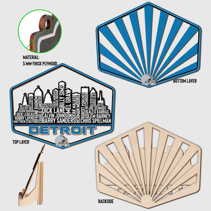 Detroit Football Greatest Of All Time Legend Team Wood Sign Detroit City Skyline Gift Decor
