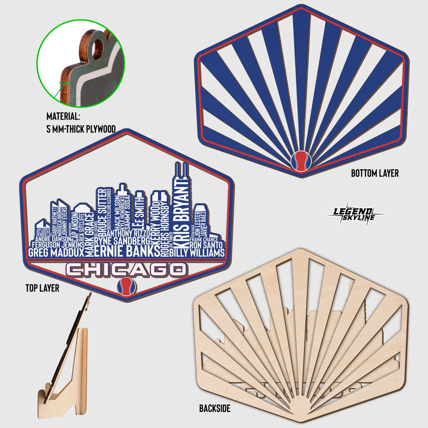 Chicago Baseball Greatest Of All Time Legend Team Wood Sign Chicago City Skyline Gift Decor