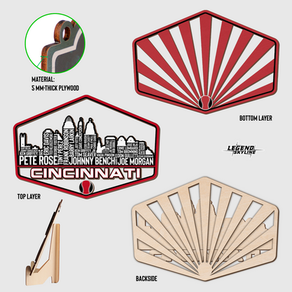 Cincinnati Baseball Greatest Of All Time Legend Team Wood Sign Cincinnati City Skyline Gift Decor