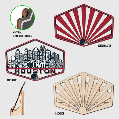 Houston Football Greatest Of All Time Legend Team Wood Sign Houston City Skyline Gift Decor