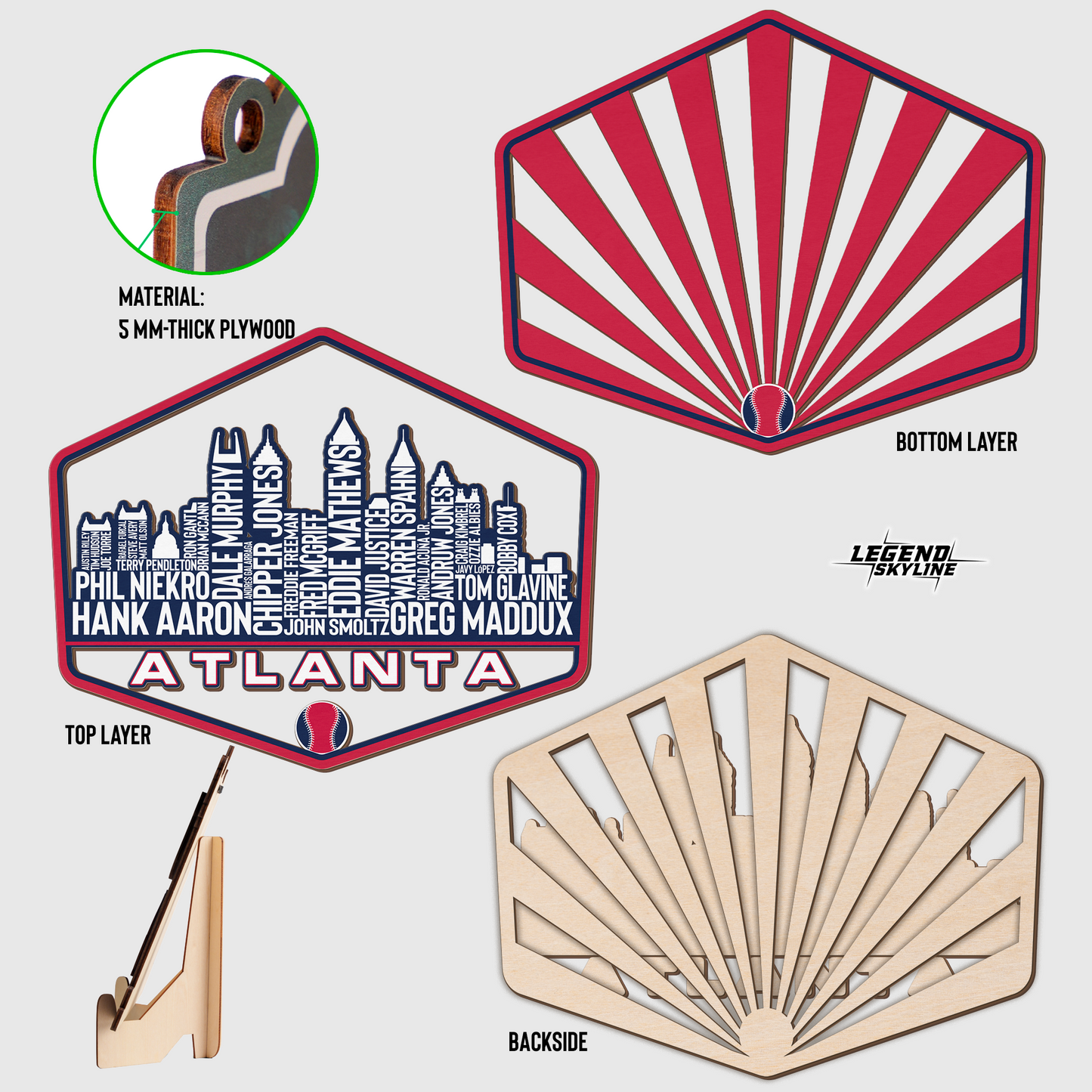 Atlanta Baseball Greatest Of All Time Legend Team Wood Sign Atlanta City Skyline Gift Decor