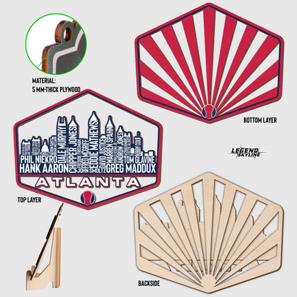 Atlanta Baseball Greatest Of All Time Legend Team Wood Sign Atlanta City Skyline Gift Decor