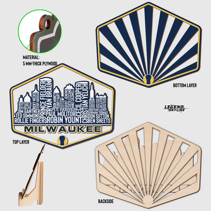 Milwaukee Baseball Greatest Of All Time Legend Team Wood Sign Milwaukee City Skyline Gift Decor