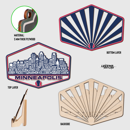 Minnesota Baseball Greatest Of All Time Legend Team Wood Sign Minneapolis City Skyline Gift Decor