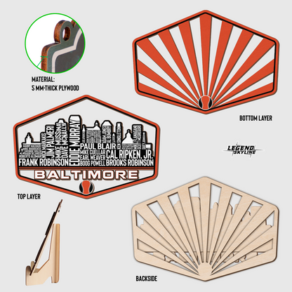 Baltimore Baseball Greatest Of All Time Legend Team Wood Sign Baltimore City Skyline Gift Decor