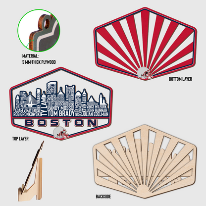 New England Football Greatest Of All Time Legend Team Wood Sign Boston City Skyline Gift Decor