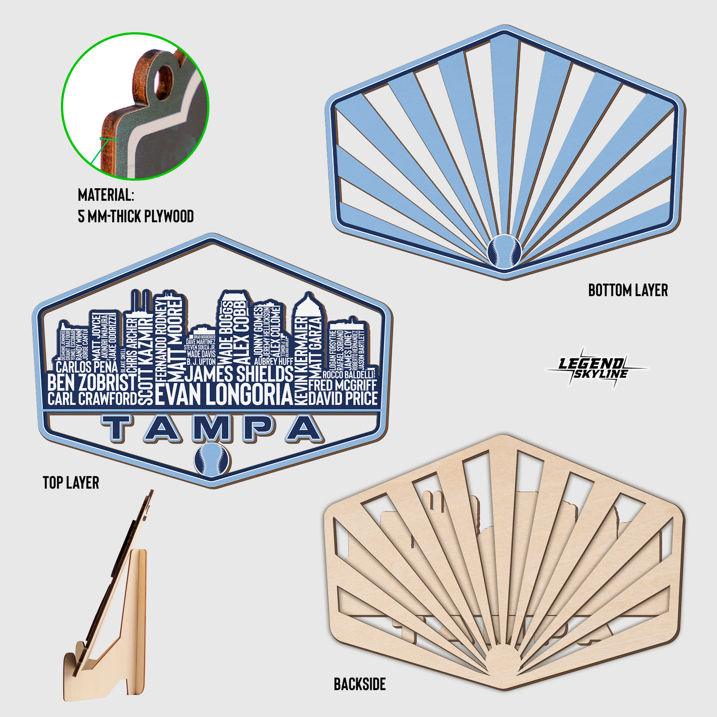 Tampa Bay Baseball Greatest Of All Time Legend Team Wood Sign Tampa City Skyline Gift Decor