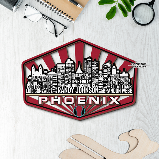 Arizona Baseball Greatest Of All Time Legend Team Wood Sign Phoenix City Skyline Gift Decor