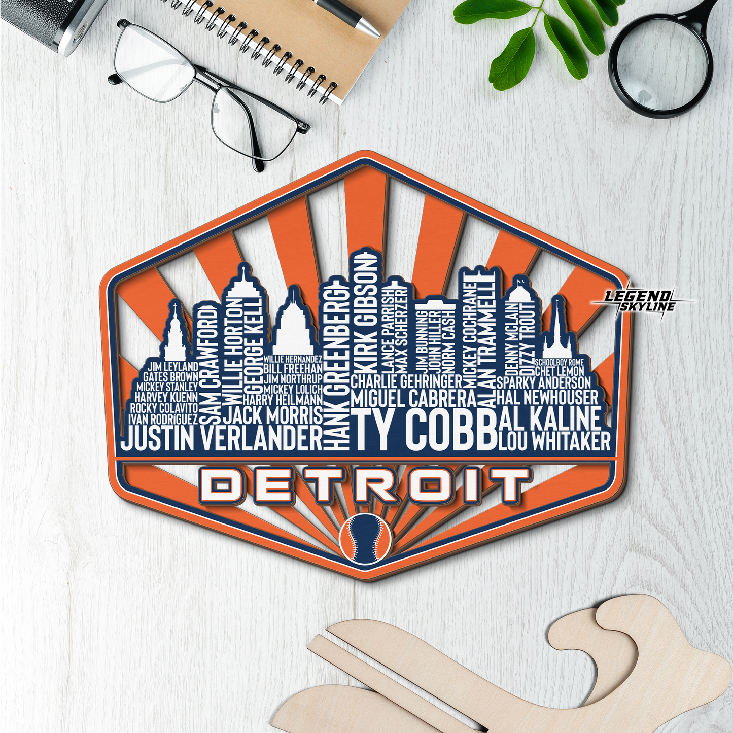 Detroit Baseball Greatest Of All Time Legend Team Wood Sign Detroit City Skyline Gift Decor