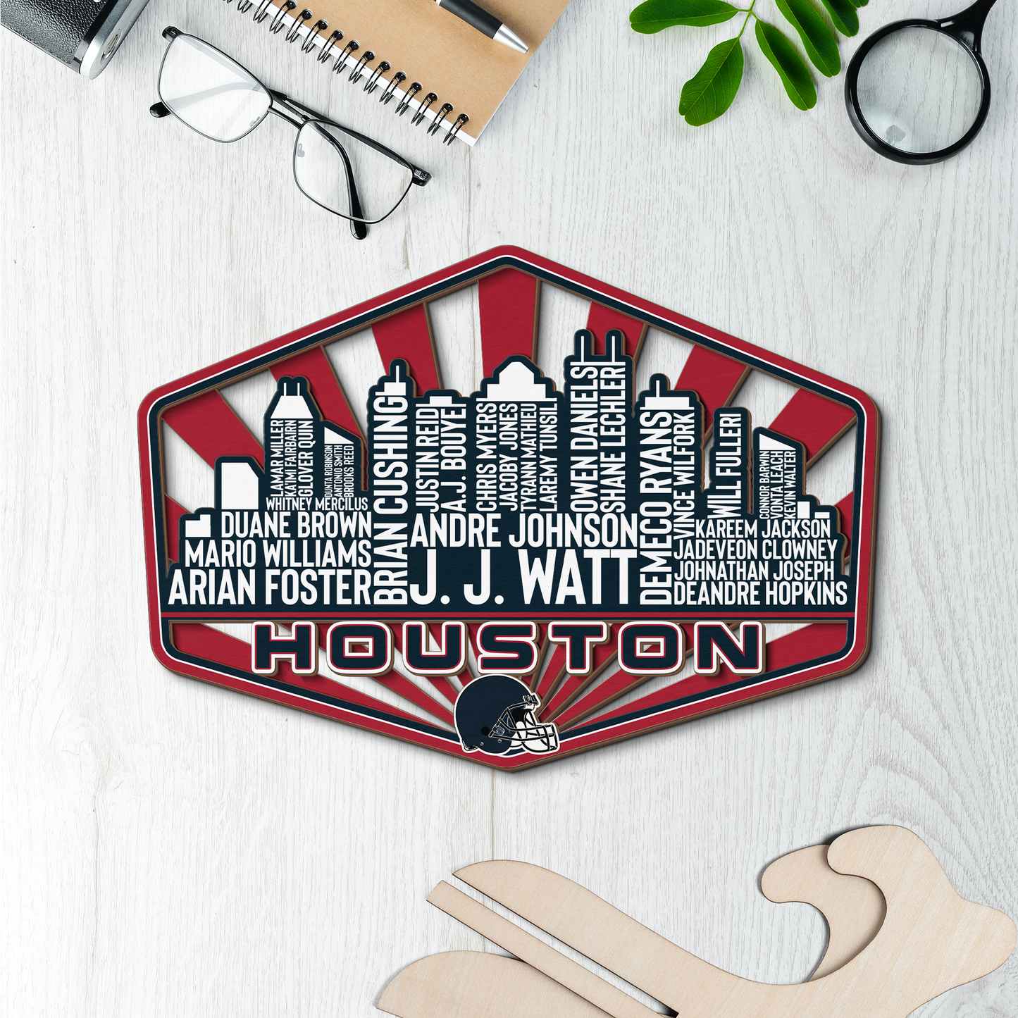 Houston Football Greatest Of All Time Legend Team Wood Sign Houston City Skyline Gift Decor