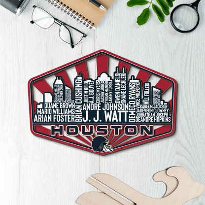 Houston Football Greatest Of All Time Legend Team Wood Sign Houston City Skyline Gift Decor