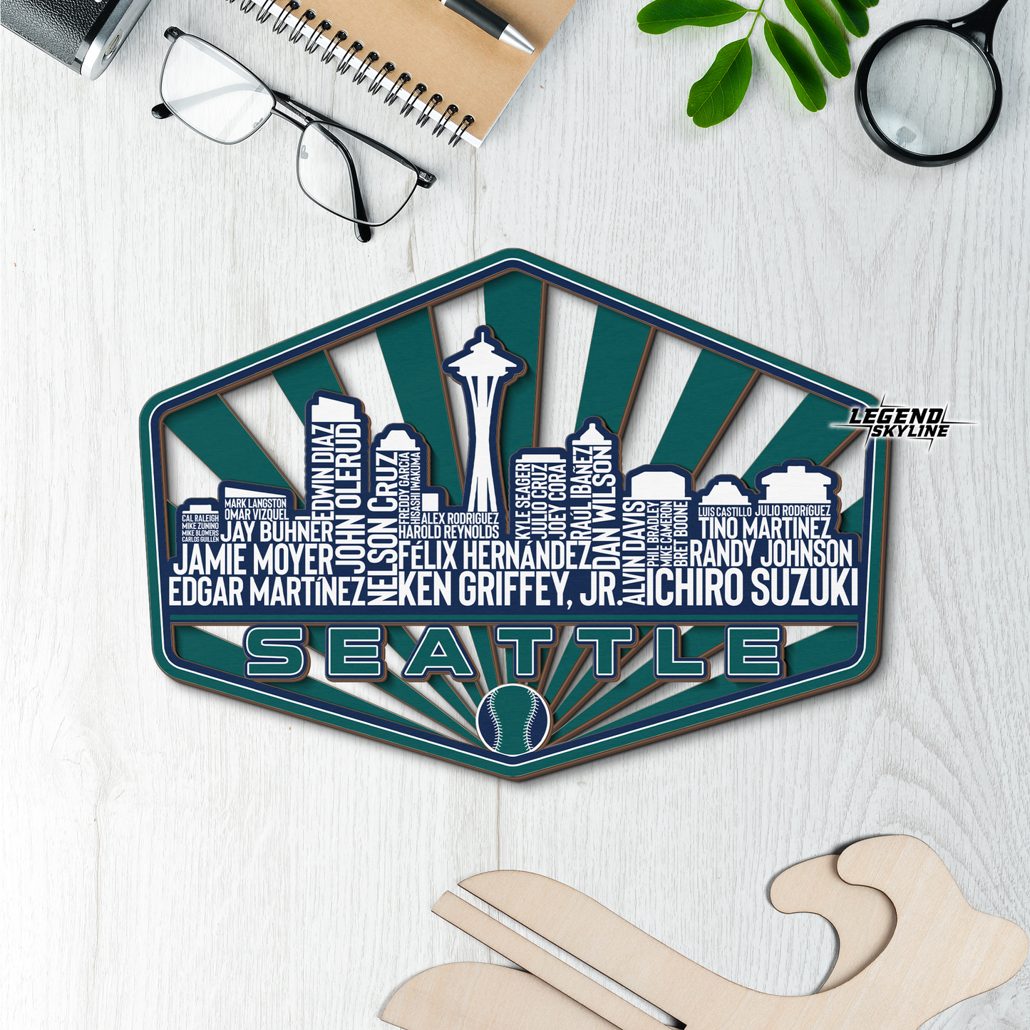 Seattle Baseball Greatest Of All Time Legend Team Wood Sign Seattle City Skyline Gift Decor