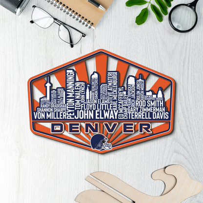 Denver Football Greatest Of All Time Legend Team Wood Sign Denver City Skyline Gift Decor