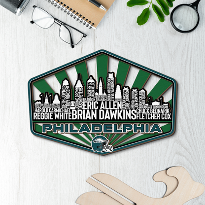 Philadelphia Football Greatest Of All Time Legend Team Wood Sign Philadelphia City Skyline Gift Decor