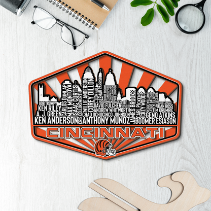 Cincinnati Football Greatest Of All Time Legend Team Wood Sign Cincinnati City Skyline Gift Decor