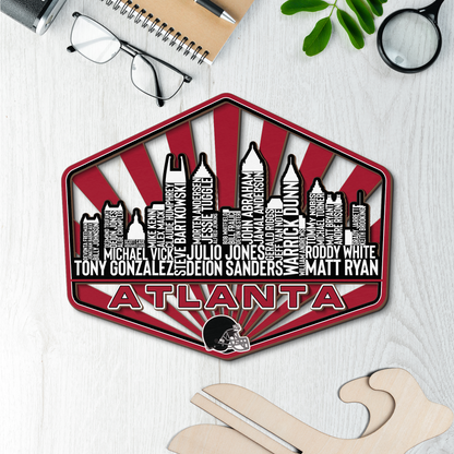 Atlanta Football Greatest Of All Time Legend Team Wood Sign Atlanta City Skyline Gift Decor