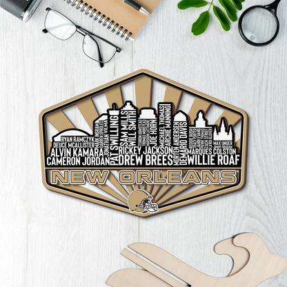 New Orleans Football Greatest Of All Time Legend Team Wood Sign New Orleans City Skyline Gift Decor