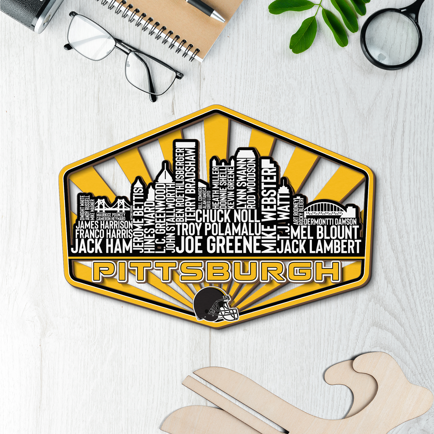 Pittsburgh Football Greatest Of All Time Legend Team Wood Sign Pittsburgh City Skyline Gift Decor