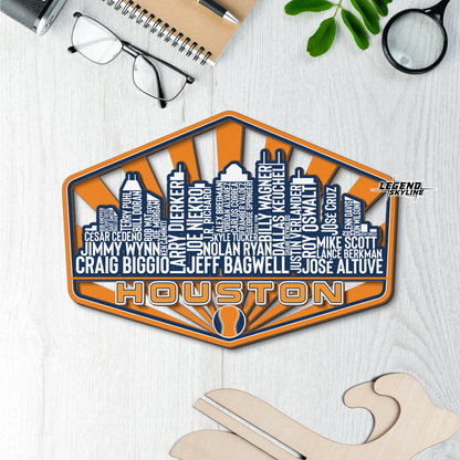 Houston Baseball Greatest Of All Time Legend Team Wood Sign Houston City Skyline Gift Decor