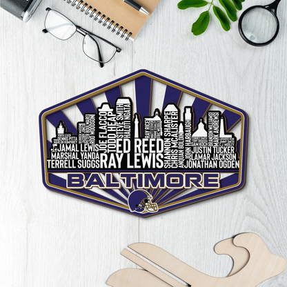 Baltimore Football Greatest Of All Time Legend Team Wood Sign Baltimore City Skyline Gift Decor