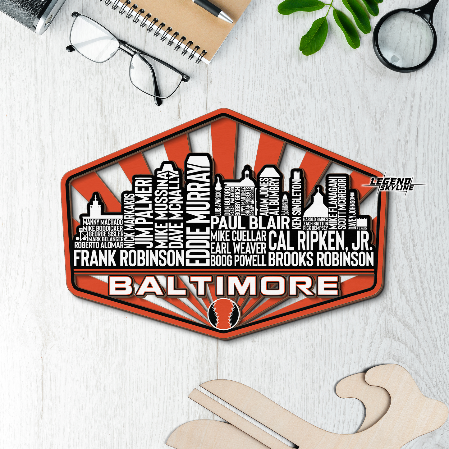 Baltimore Baseball Greatest Of All Time Legend Team Wood Sign Baltimore City Skyline Gift Decor