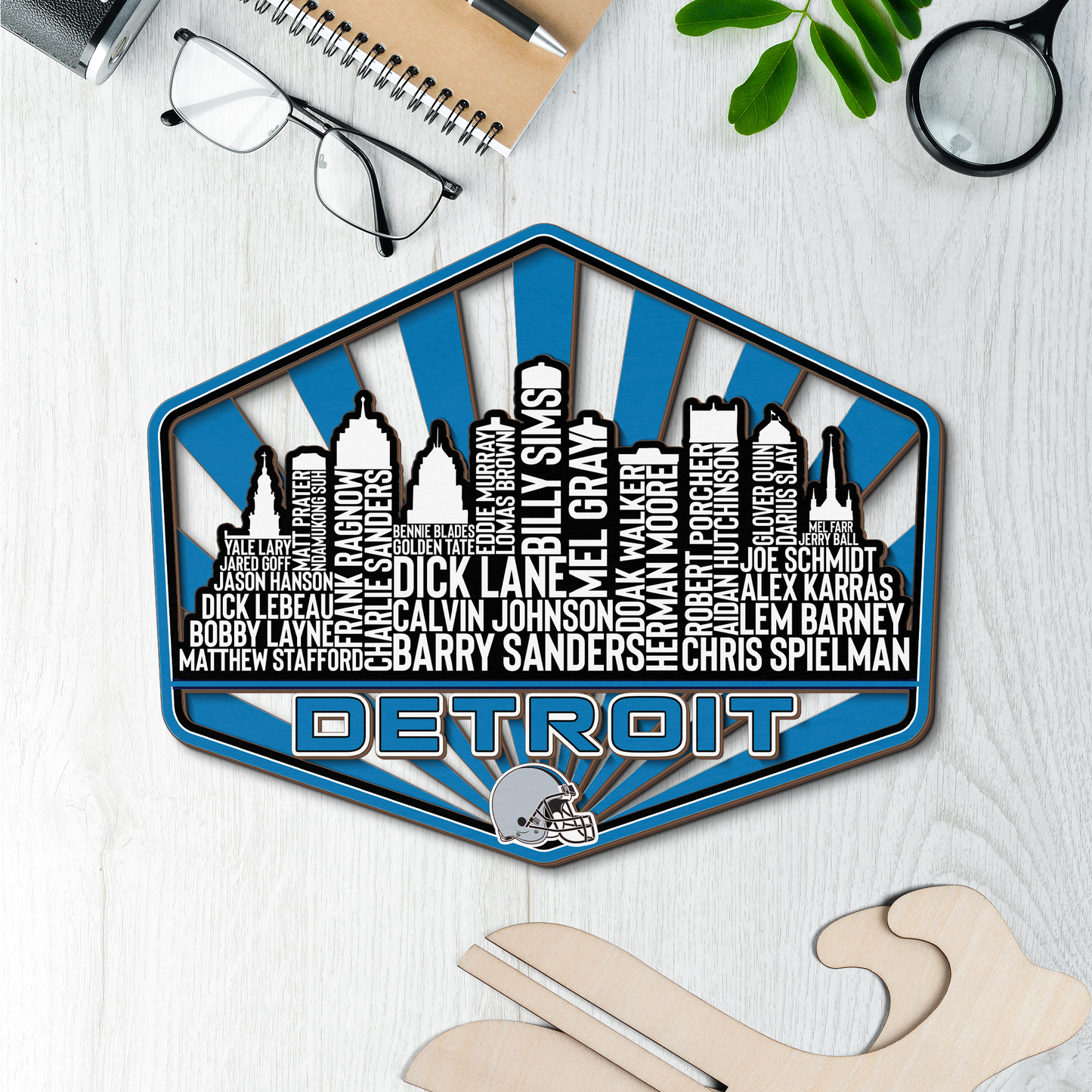 Detroit Football Greatest Of All Time Legend Team Wood Sign Detroit City Skyline Gift Decor