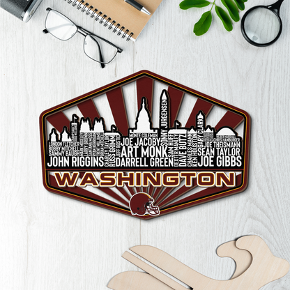 Washington Football Greatest Of All Time Legend Team Wood Sign Washington City Skyline Gift Decor