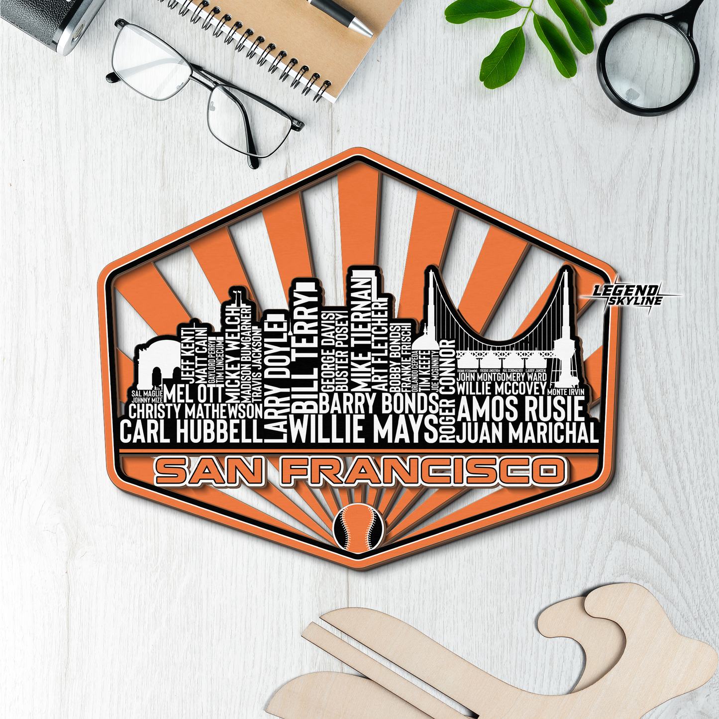 San Francisco Baseball Greatest Of All Time Legend Team Wood Sign San Francisco City Skyline Gift Decor