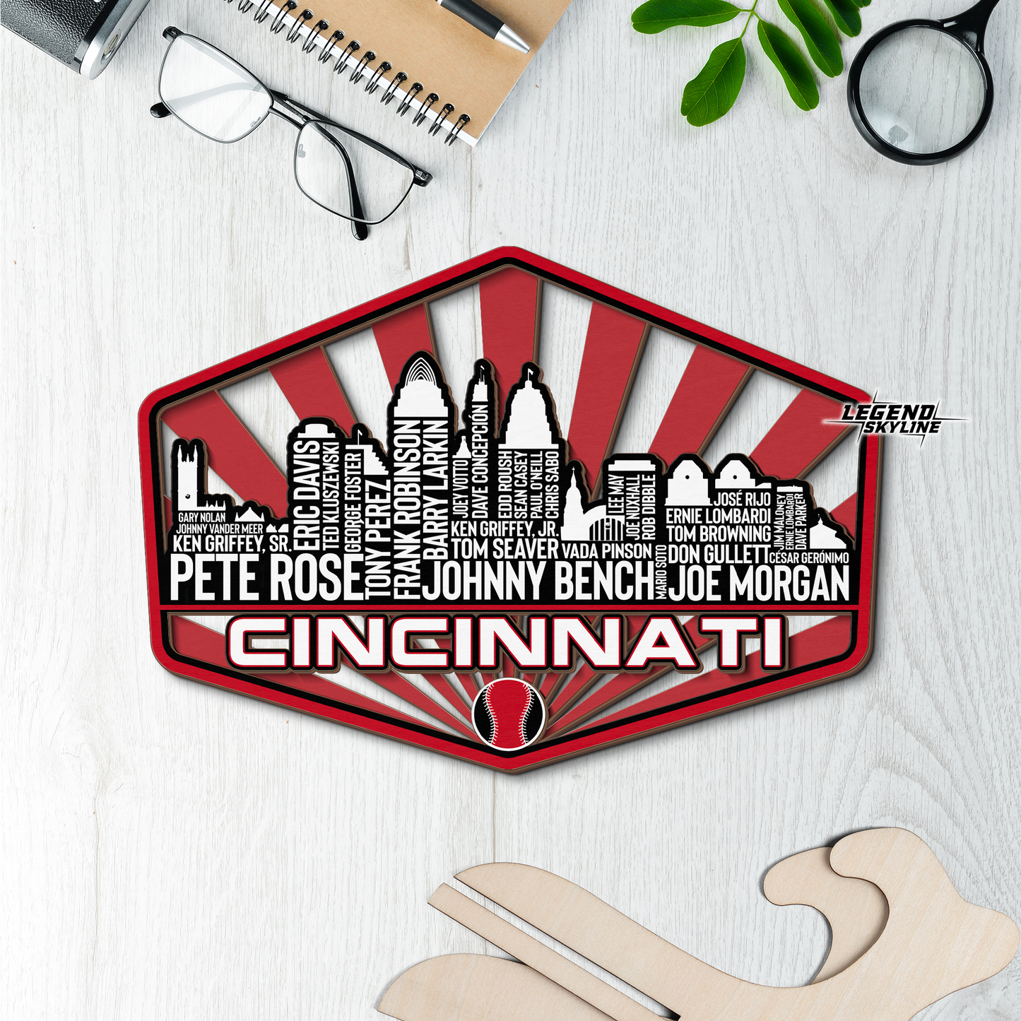 Cincinnati Baseball Greatest Of All Time Legend Team Wood Sign Cincinnati City Skyline Gift Decor