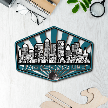 Jacksonville Football Greatest Of All Time Legend Team Wood Sign Jacksonville City Skyline Gift Decor