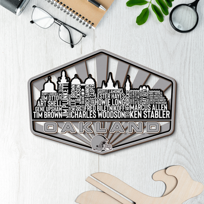 Oakland Football Greatest Of All Time Legend Team Wood Sign Oakland City Skyline Gift Decor