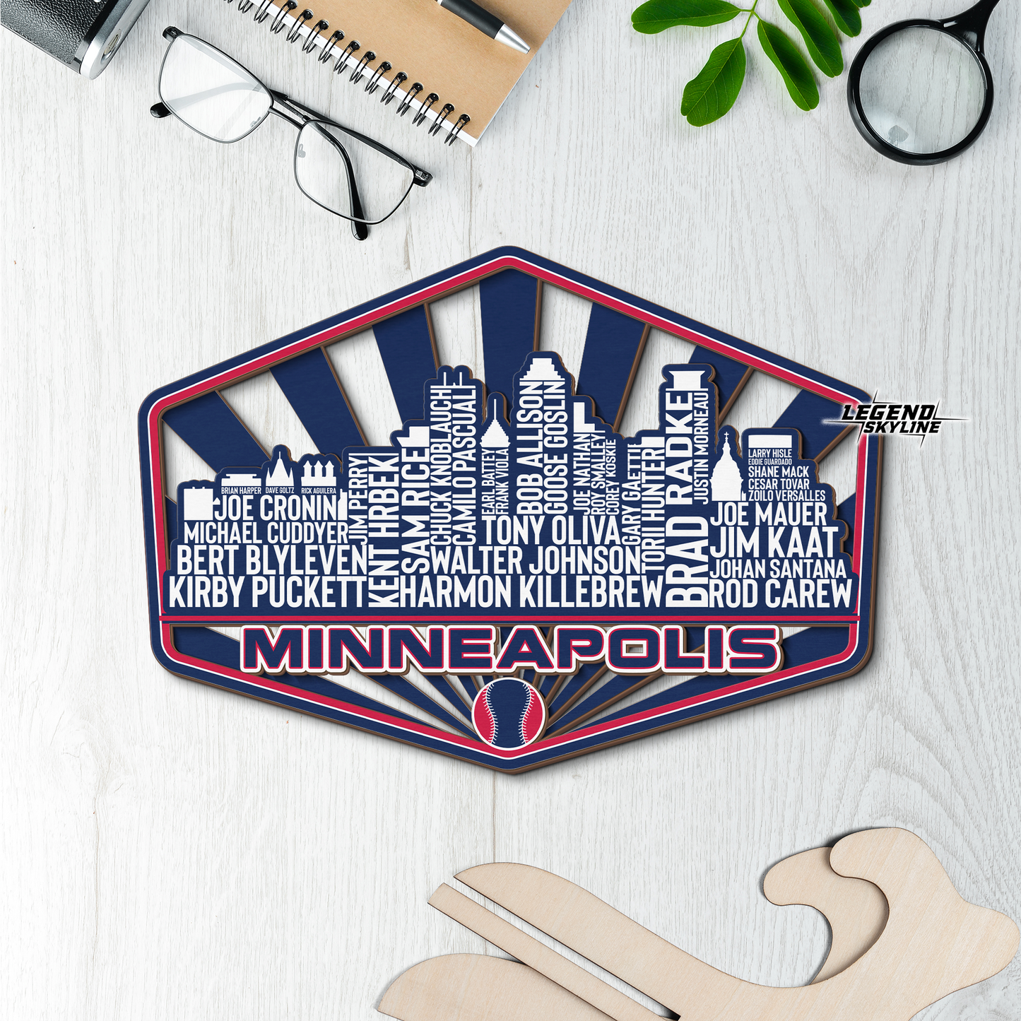 Minnesota Baseball Greatest Of All Time Legend Team Wood Sign Minneapolis City Skyline Gift Decor