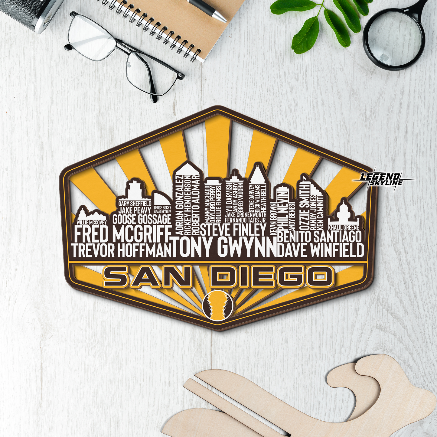 San Diego Baseball Greatest Of All Time Legend Team Wood Sign San Diego City Skyline Gift Decor